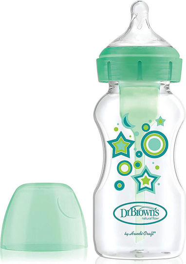 image Dr.Brown Options Πλαστικό Μπιμπερό με Φαρδύ Λαιμό & Θηλή Σιλικόνης Κατά των Κολικών 270ml 