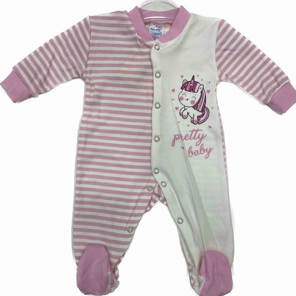 image Pretty Baby Φορμάκι Βαμβακερό Μακριμάνικο Με Σχέδιο Μονόκερο Ροζ 0-1Μ PB.35896.BODY.0.LS